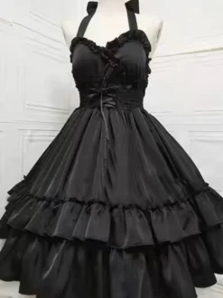 Halloween Gothic Lolita Dresses Ruffles Lace Up Black White