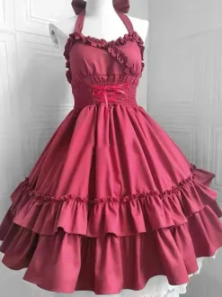 Halloween Gothic Lolita Dresses Ruffles Lace Up Black White