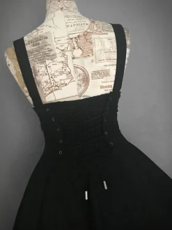 Halloween Gothic Lolita JSK Dress Black Lace Up Lolita Jumper Skirt