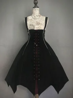 Halloween Gothic Lolita JSK Dress Black Lace Up Lolita Jumper Skirt