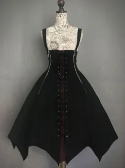 Halloween Gothic Lolita JSK Dress Black Lace Up Lolita Jumper Skirt