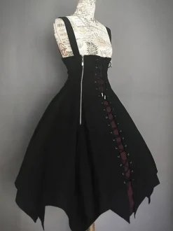 Halloween Gothic Lolita JSK Dress Black Lace Up Lolita Jumper Skirt