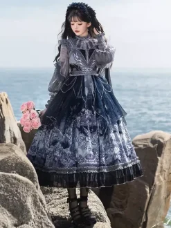 Halloween Gothic Party Lolita Dresses Ruffles Beaded Animal Print Floral Print Dresses