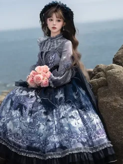 Halloween Gothic Party Lolita Dresses Ruffles Beaded Animal Print Floral Print Dresses