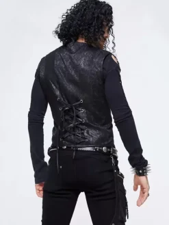 Halloween Gothic Punk Men's Jacquard Patchwork Ves Clothing Waistcoat Costumes Silver Top