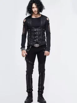 Halloween Gothic Punk Men's Jacquard Patchwork Ves Clothing Waistcoat Costumes Silver Top