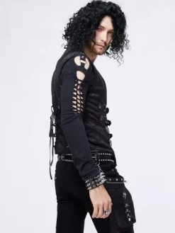 Halloween Gothic Punk Men's Jacquard Patchwork Ves Clothing Waistcoat Costumes Silver Top