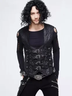 Halloween Gothic Punk Men's Jacquard Patchwork Ves Clothing Waistcoat Costumes Silver Top