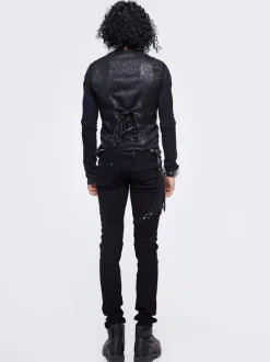 Halloween Gothic Punk Men's Jacquard Patchwork Ves Clothing Waistcoat Costumes Silver Top