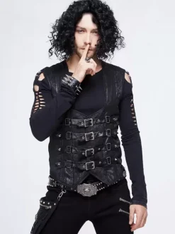 Halloween Gothic Punk Men's Jacquard Patchwork Ves Clothing Waistcoat Costumes Silver Top