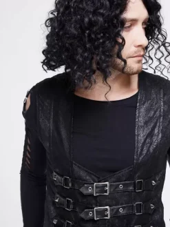 Halloween Gothic Punk Men's Jacquard Patchwork Ves Clothing Waistcoat Costumes Silver Top