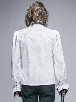 Halloween Gothic Shirts Men Carnival Costume White Top Long Sleeve Ruffles Lace Retro Blouses
