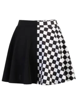 Halloween Gothic Skirt For Women Black Chains Grommets Hip Hop Polyester Plaid Pattern Mini Skirt