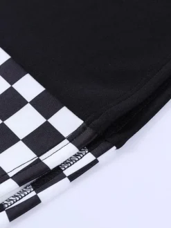 Halloween Gothic Skirt For Women Black Chains Grommets Hip Hop Polyester Plaid Pattern Mini Skirt