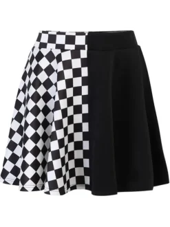 Halloween Gothic Skirt For Women Black Chains Grommets Hip Hop Polyester Plaid Pattern Mini Skirt