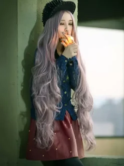 Halloween Hair Wigs Carnival Synthetic Wigs Lavender Long Side Parting Curly Tousled Hair Wigs For Women