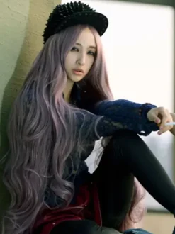 Halloween Hair Wigs Carnival Synthetic Wigs Lavender Long Side Parting Curly Tousled Hair Wigs For Women