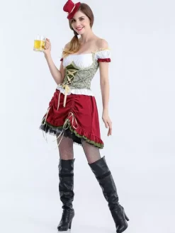 Halloween Halloween Costumes Red Women's Elegant Top Skirt Polyester Floral Print Holidays Costumes