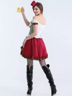 Halloween Halloween Costumes Red Women's Elegant Top Skirt Polyester Floral Print Holidays Costumes