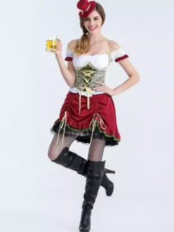 Halloween Halloween Costumes Red Women's Elegant Top Skirt Polyester Floral Print Holidays Costumes
