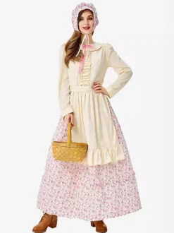 Halloween Halloween Costumes Pink Women's Elegant Apron Hat Polyester Floral Print Set Holidays Costumes