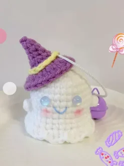 Halloween Hand-Knit Ghost Dolls 3-piece Suit Cute Backpack Charm Gift