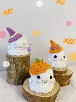 Halloween Hand-Knit Ghost Dolls 3-piece Suit Cute Backpack Charm Gift