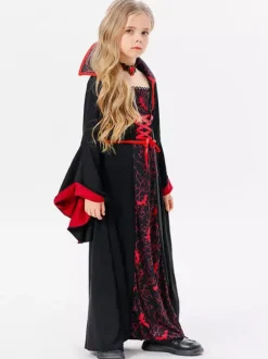 Halloween Kids Halloween Costumes Black Halloween Polyester Set Kid's Necklace Dress