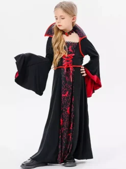 Halloween Kids Halloween Costumes Black Halloween Polyester Set Kid's Necklace Dress