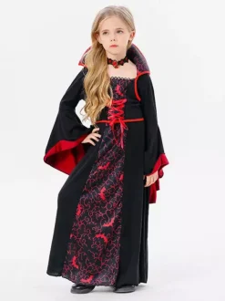 Halloween Kids Halloween Costumes Black Halloween Polyester Set Kid's Necklace Dress