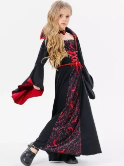 Halloween Kids Halloween Costumes Black Halloween Polyester Set Kid's Necklace Dress