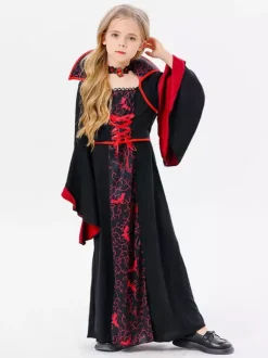 Halloween Kids Halloween Costumes Black Halloween Polyester Set Kid's Necklace Dress