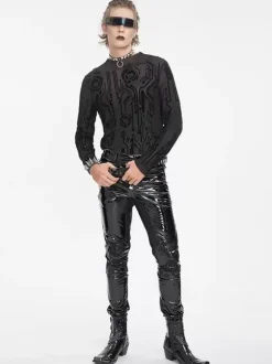 Halloween Men's Gothic Punk Dark Half-High Collar Sexy See-Through Top