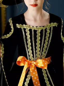Halloween Polyester Fiber Tea Party 3/4 Length Sleeves Polyester Jumpsuit ROCOCO Style Black Kids' Lolita Dresses