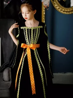 Halloween Polyester Fiber Tea Party 3/4 Length Sleeves Polyester Jumpsuit ROCOCO Style Black Kids' Lolita Dresses