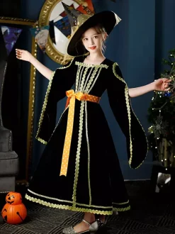 Halloween Polyester Fiber Tea Party 3/4 Length Sleeves Polyester Jumpsuit ROCOCO Style Black Kids' Lolita Dresses
