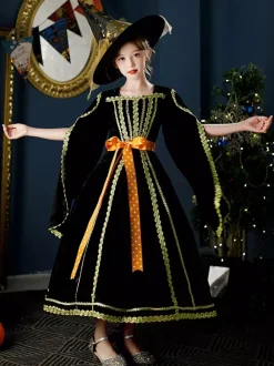 Halloween Polyester Fiber Tea Party 3/4 Length Sleeves Polyester Jumpsuit ROCOCO Style Black Kids' Lolita Dresses