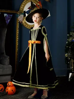 Halloween Polyester Fiber Tea Party 3/4 Length Sleeves Polyester Jumpsuit ROCOCO Style Black Kids' Lolita Dresses