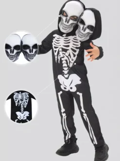 Halloween Skeleton Costume For Kids Twin-Head Mask And Jumpsuit Stage Performance Outfit