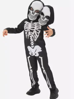 Halloween Skeleton Costume For Kids Twin-Head Mask And Jumpsuit Stage Performance Outfit
