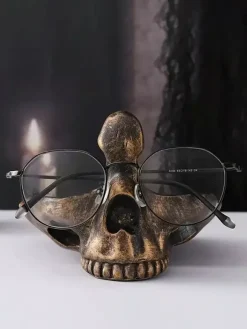 Halloween Skull Glasses Stand Desk Organizer Resin Home Office Decor