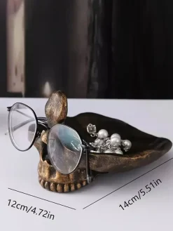 Halloween Skull Glasses Stand Desk Organizer Resin Home Office Decor