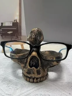 Halloween Skull Glasses Stand Desk Organizer Resin Home Office Decor