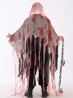 Halloween Tattered Bloodstained Cape Horror Cloak With Hood Cosplay Costume