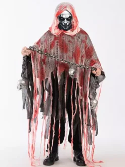 Halloween Tattered Bloodstained Cape Horror Cloak With Hood Cosplay Costume
