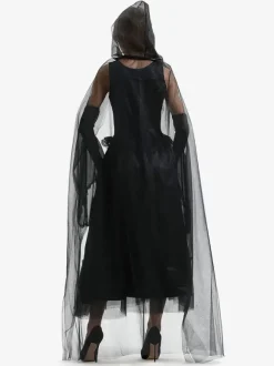 Halloween Witch Costumes For Women Black Long Tulle Dress Cloak Polyester Holidays Costumes Full Set