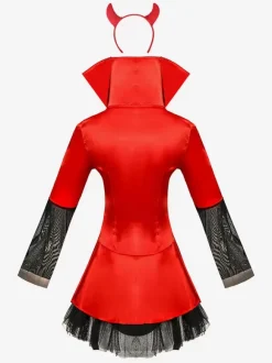 Halloween Women Devil Red Polyester Scary Short Dress Full Set Costumes