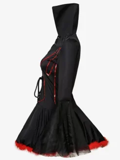 Halloween Women Devil Red Polyester Scary Short Dress Full Set Costumes