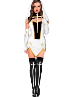 Halloween Black Carnival Costumes Nun Cross Cut Out 4 Piece Holidays Costumes