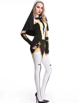 Halloween Black Carnival Costumes Nun Cross Cut Out 4 Piece Holidays Costumes